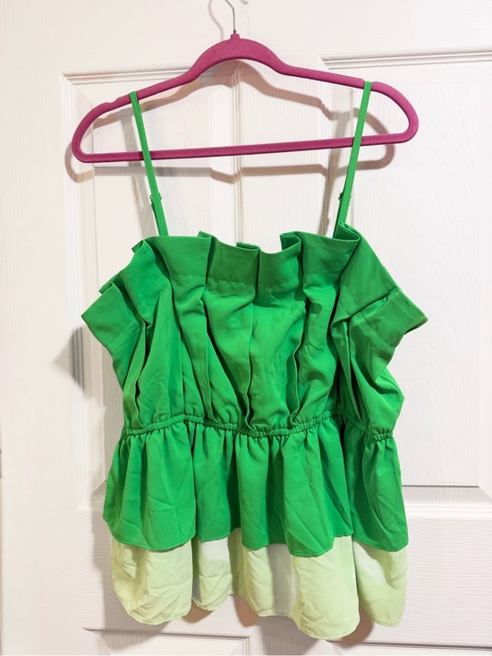 Cato Tops - Cato Green Colorblock Pleated Ruffle Peplum Cami Top XL Adjustable Straps
